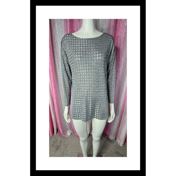 Zara Metallic Silver Shiny Hi-Lo Stretch Tunic Blouse Size Medium - Picture 1 of 9